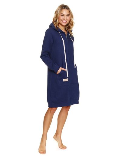 Szlafrok damski z kapturem, granatowy, Doctor Nap