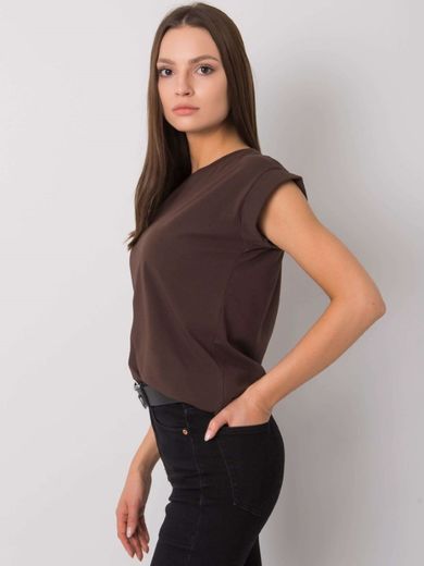 T-shirt damski, brązowy, Basic Feel Good