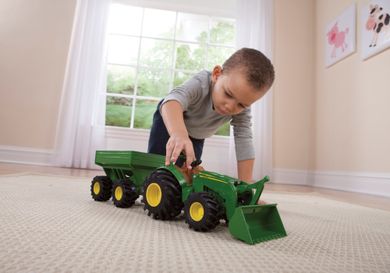 Tomy, John Deere, Monster, traktor z przyczepą, zabawka z światłem i dźwiękiem
