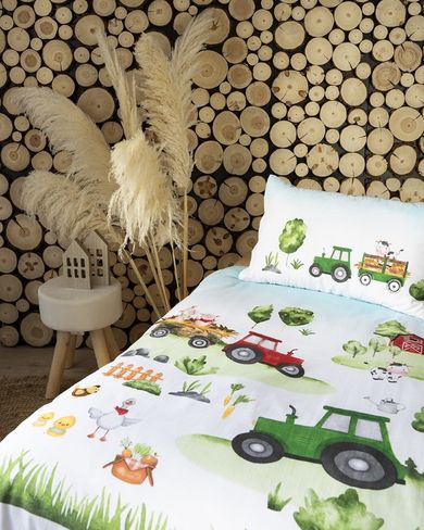 Traktory, 2-częściowy komplet pościeli bawełnianej, dwustronnej, 100-135 cm