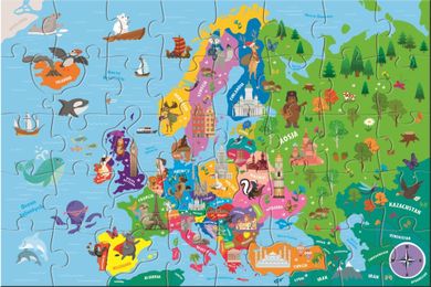 Trefl, Mapa Europy, puzzle + gra memory, 45 elementów