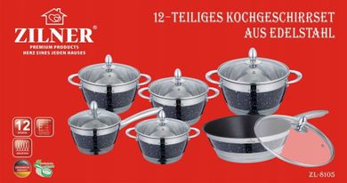 Zilner, garnki, Elegance black, 12 elementów