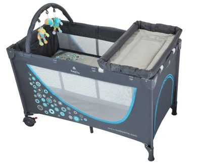 BabyOno, łóżeczko turystyczne z pełnym wyposażeniem, szaro-niebieskie, 120-60 cm