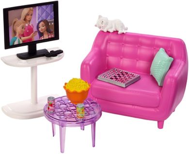 Barbie, Pokój dzienny, zestaw mebli i akcesoriów lalki