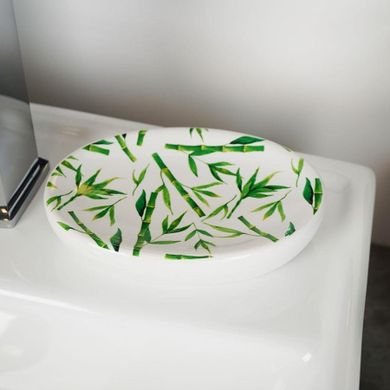 Bathroom Solutions, zestaw łazienkowy ceramiczny, biały dekor bambus, 4 elementy