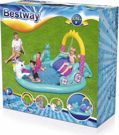 Bestway, Magiczny Jednorożec, wodny plac zabaw ze zjeżdżalnią, basen dmuchany, 274-198-137 cm