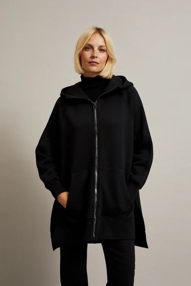 Bluza damska z kapturem, rozpinana, czarna, Moodo