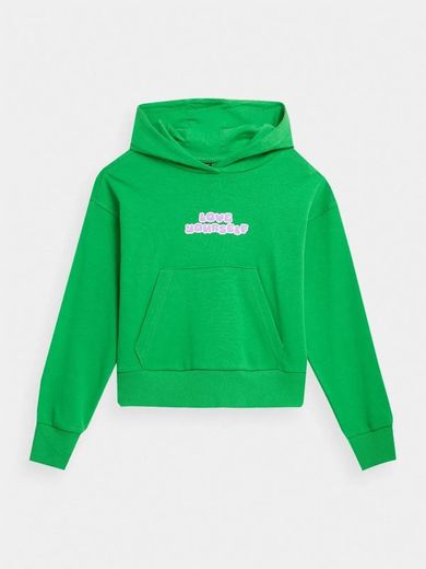 Bluza dziewczęca z kapturem, zielona, 4F