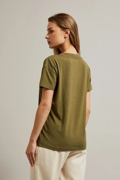 Bluzka damska z krótkim rękawem, khaki, Moodo