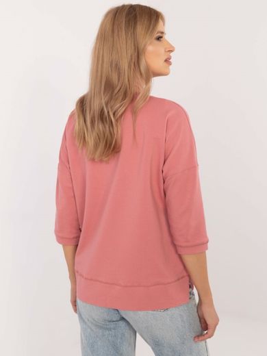 Bluzka damska z rękawem 3/4, oversize, różowa, Calimera