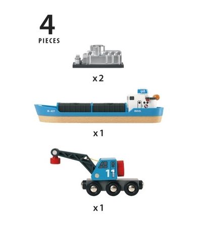 Brio World, Statek kontenerowy z dźwigiem, zabawka drewniana
