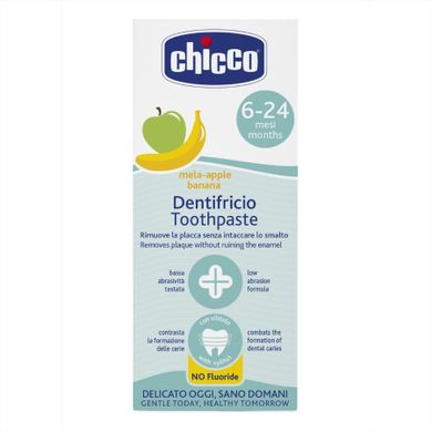 Chicco, pasta do zębów o smaku jabłkowo-bananowym, bez fluoru, 6m+, 50 ml