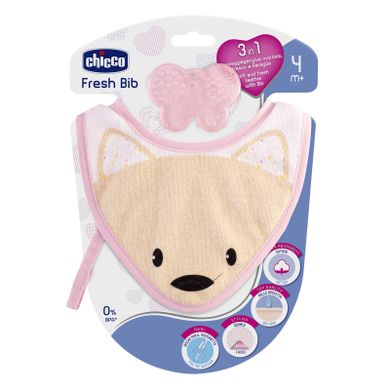Chicco, śliniak z gryzakiem, różowy, 4m+