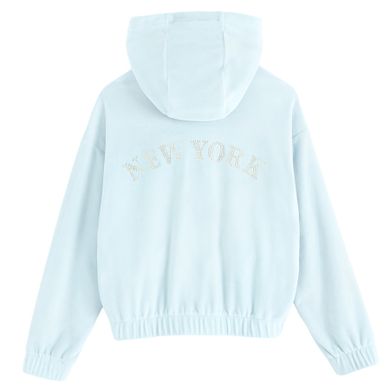 Cool Club, Bluza dziewczęca z kapturem, rozpinana, welurowa, niebieska