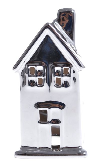 Domek ceramiczny, srebrny, 6.2-6.2-12 cm