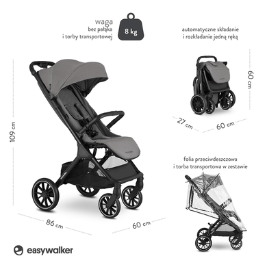 Easywalker, Jackey XL, samoskładający się wózek spacerowy z kołami XL, Marble Grey