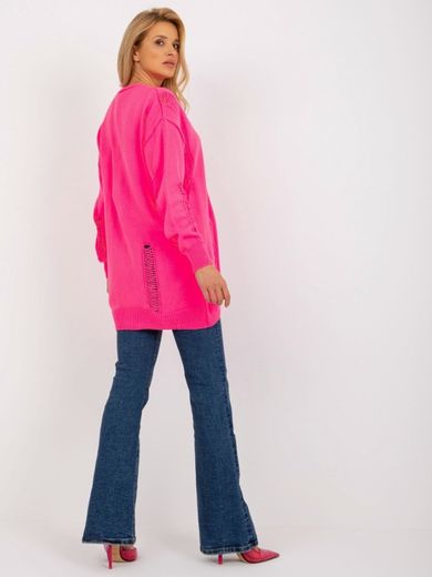 Kardigan damski z wełną, oversize, różowy, Rue Paris