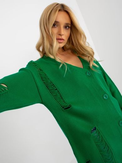 Kardigan damski z wełną, oversize, zielony, Rue Paris