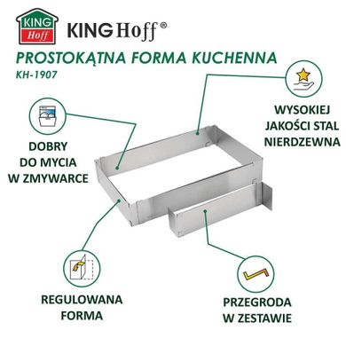 Kinghoff, forma regulowana, rant do ciast tortów, prostokątna
