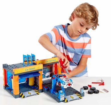 Klein, Hot Wheels, stacja serwisowa z myjnią i samochodem do skręcania