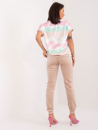Komplet damski, T-shirt, Spodnie welurowe, mix, Rue Paris