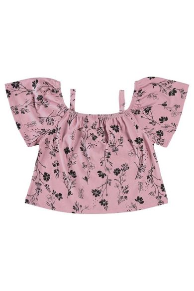 Komplet dziewczęcy, Bluzka z krótkim rękawem, crop top, Szorty, różowy, Quimby
