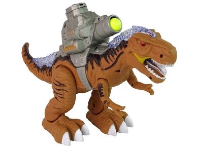 Lean Toys, interaktywny dinozaur z katapultą, brązowy