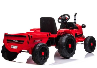 Lean Toys, Traktor, pojazd na akumulator z przyczepą, czerwony