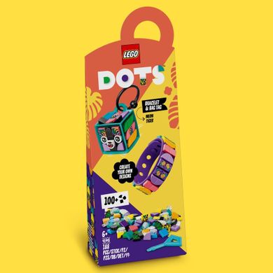 LEGO DOTS, Neonowy tygrys - bransoletka i zawieszka na torbę, 41945