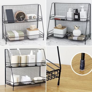 Metalowa, dwupoziomowa, stojąca półka, styl Loft, czarna