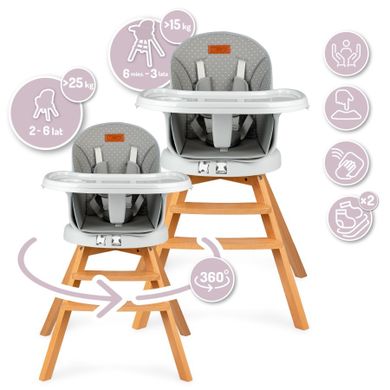 Momi, Woodi, krzesełko do karmienia, 3w1, szare