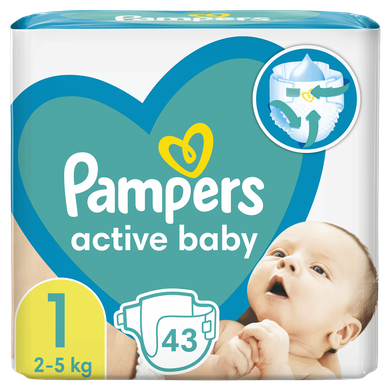 Pampers, Active Baby, pieluchy jednorazowe, rozmiar 1, 2-5 kg, 43 szt.