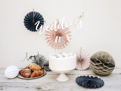 PartyDeco, topper, dekoracja na tort urodzinowy, girlanda flagietkowa, szara, 20 cm
