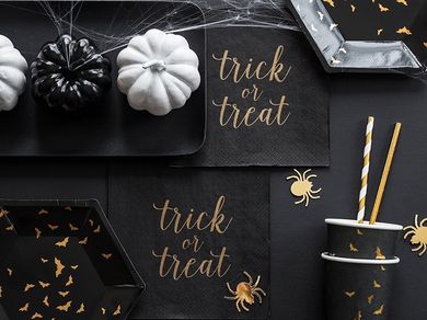 PartyDeco, Trick or Treat, serwetki papierowe na imprezę Halloween, czarne, 33 cm, 20 szt.