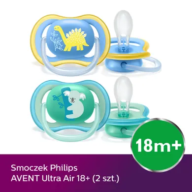 Philips Avent, Ultra Air, Deco, smoczek uspokajający, niebieski, 18m+, 2 szt.