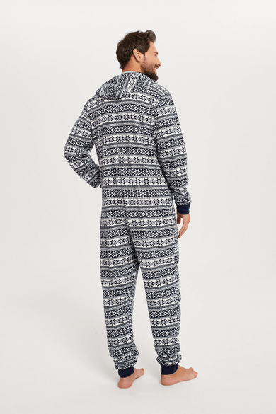 Piżama jednoczęściowa męska z kapturem, granatowa, Alaska, Italian Fashion
