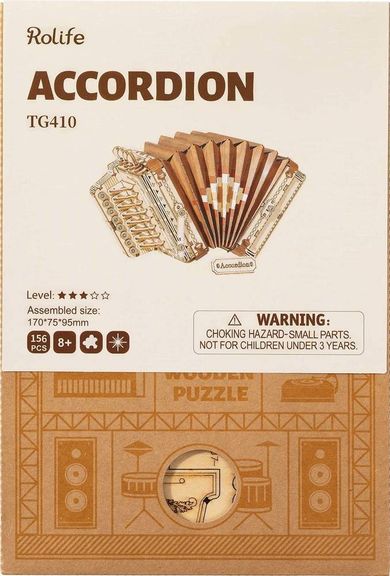 Robotime, Akordeon, drewniane puzzle 3D, 152 elementy