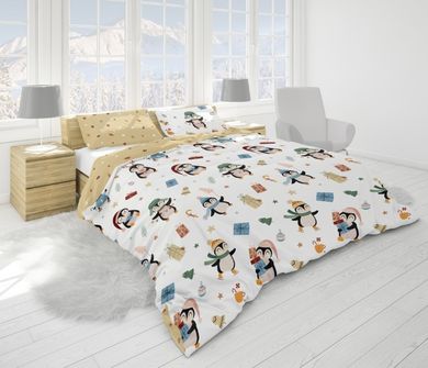 Scandic, Pingwinki, 2-częściowy komplet pościeli świątecznej, 140-200 cm