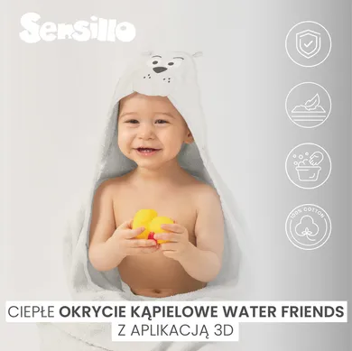 Sensillo, Water Friends, okrycie kąpielowe, miś, grey, 100-100 cm