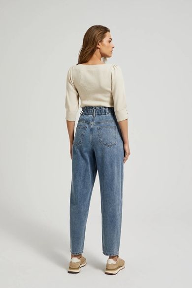 Spodnie jeansowe damskie, paper bag, niebieskie, Moodo