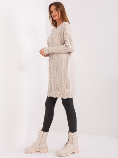 Sukienka damska z wełną, beżowa, Rue Paris