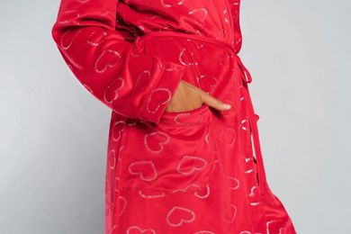 Szlafrok damski z kapturem, czerwony, Eliksir, Italian Fashion