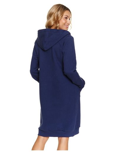 Szlafrok damski z kapturem, granatowy, Doctor Nap