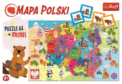 Trefl, Mapa Polski, puzzle + gra memory, 44 elementy