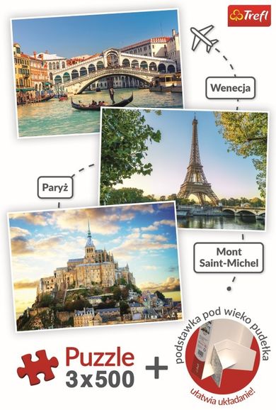 Trefl, Wenecja, Paryż, Mont Saint-Michel, puzzle, 3-500 elementów