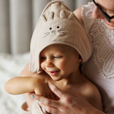 BabyOno, okrycie kąpielowe bambusowe z kapturkiem, jasny beż, 100-100 cm