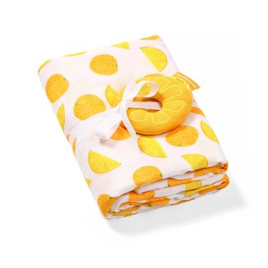 BabyOno, otulacz bambusowy z grzechotką, orange, 120-120 cm