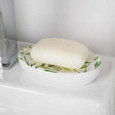 Bathroom Solutions, zestaw łazienkowy ceramiczny, biały dekor bambus, 4 elementy
