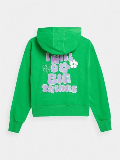 Bluza dziewczęca z kapturem, zielona, 4F