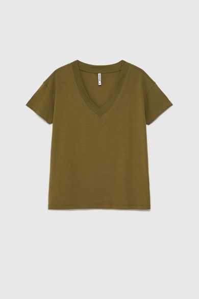 Bluzka damska z krótkim rękawem, khaki, Moodo